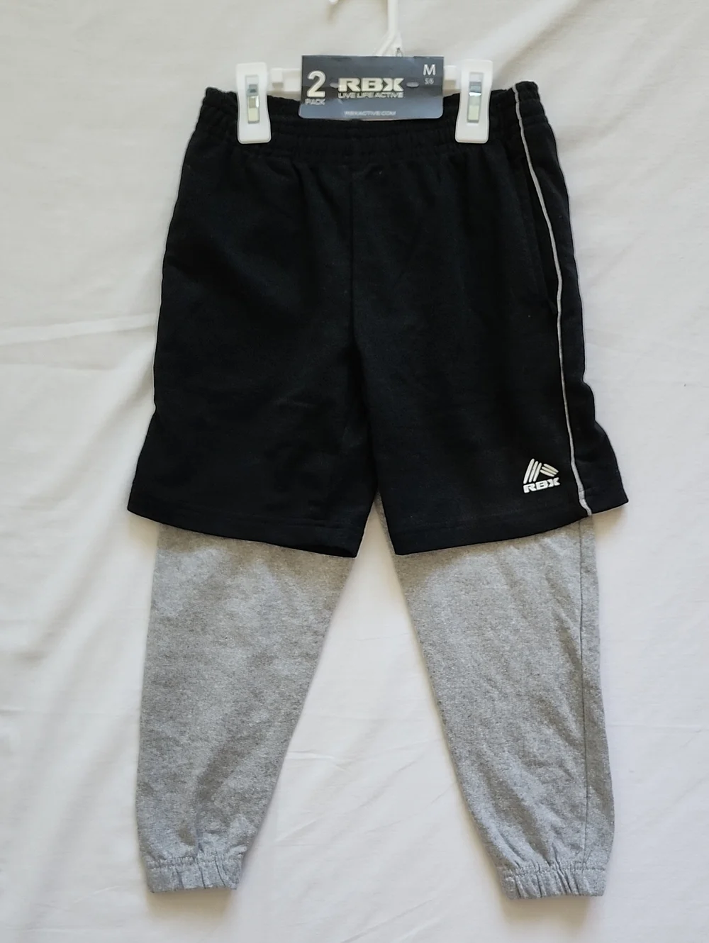 NWT RBX Kids Boys 2-Pack Activewear Set Black Shorts & Gray Joggers M 5/6